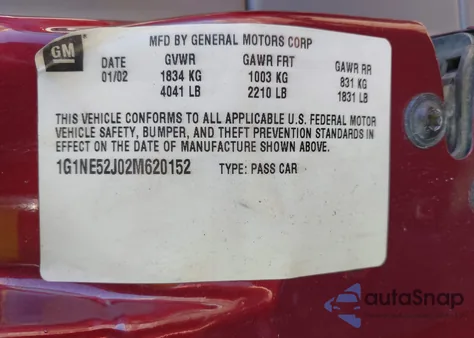 2002 Chevrolet Malibu Ls z USA, uszkodzony, nr VIN 1G1NE52J02M620152